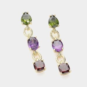 Multi-Color Amethyst Peridot & Red Garnet Drop Earrings